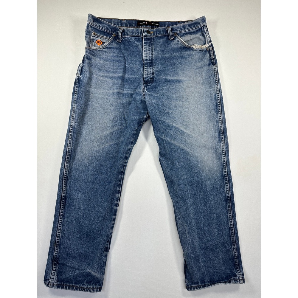 Wrangler FR Flame Resistant Distressed Relaxed Fit‎ Jeans 40x30 Denim FR31MWZ